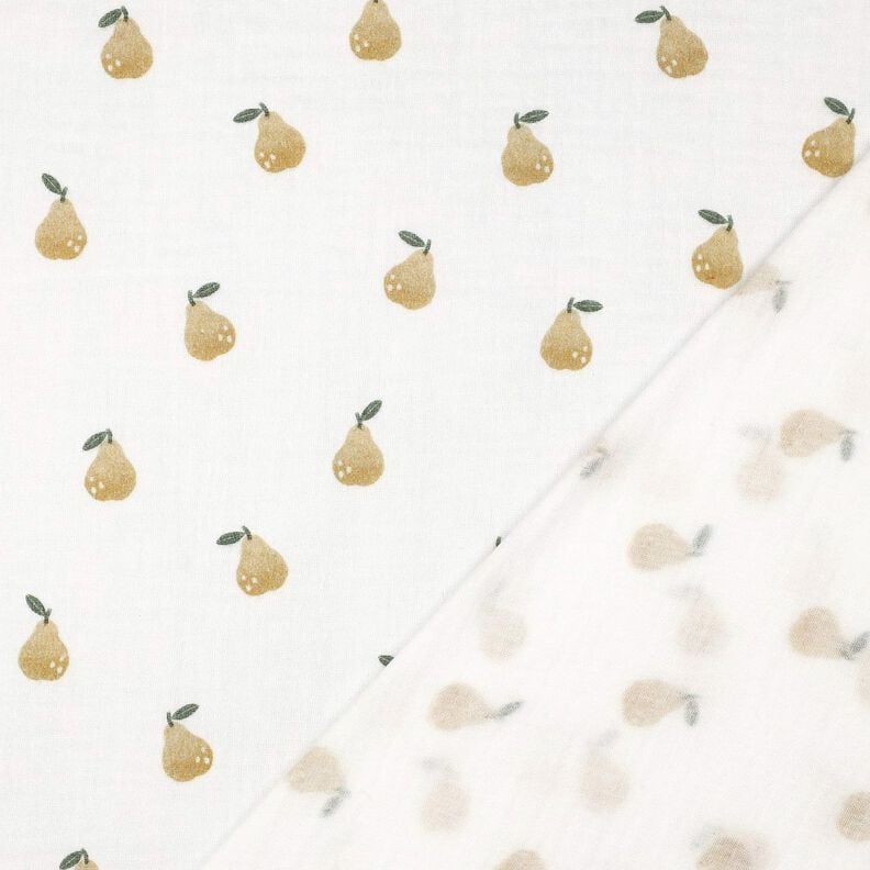 Mušelín / dvojitá mačkaná tkanina Hruška digitální potisk | Poppy Fabrics – bílá/olivově žlutá,  image number 4