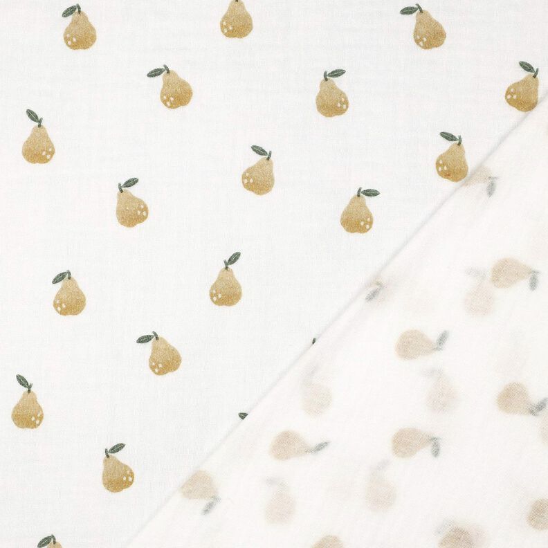 Mušelín / dvojitá mačkaná tkanina Hruška digitální potisk | Poppy Fabrics – bílá/olivově žlutá, image number 4