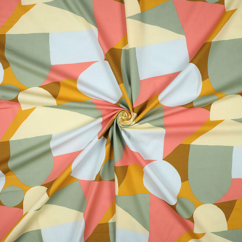 Bavlněný popelín abstraktní tvary | Nerida Hansen – olivová/humrová,  image number 3