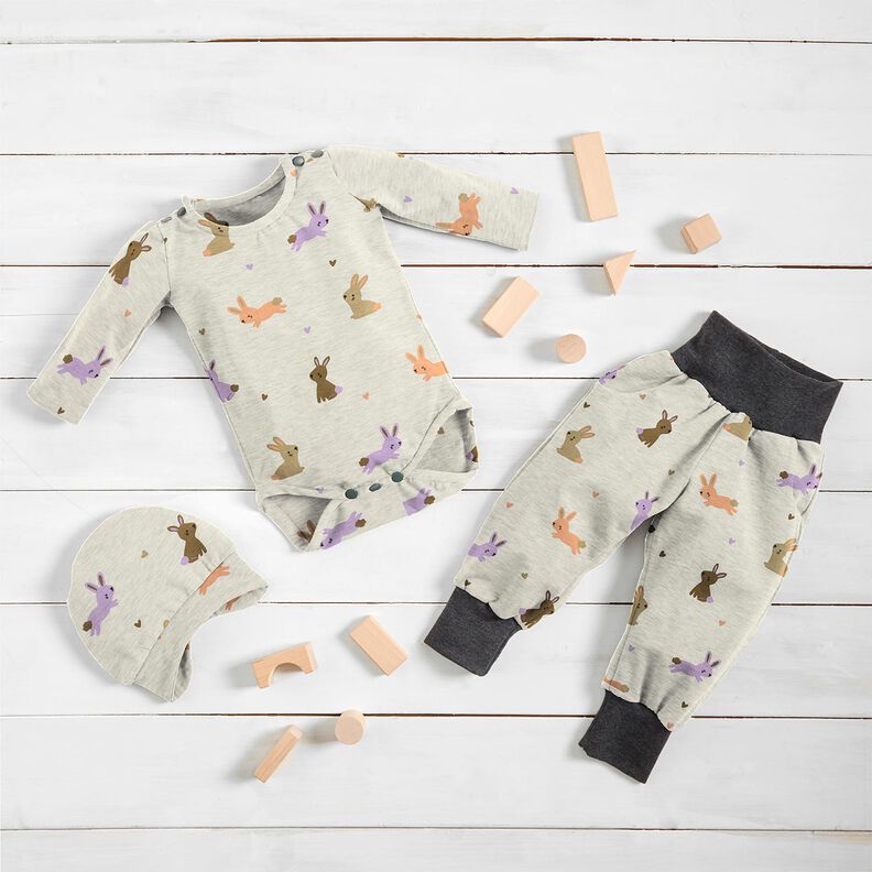Bavlněný žerzej Zajíčci a srdce | Poppy Fabrics – vlněná bílá, image number 6