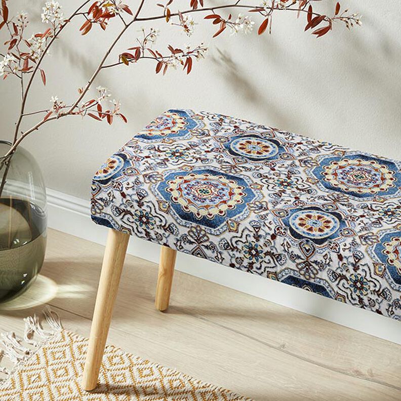 Dekorační látka Gobelín Orientální mandala – modrá/slonová kost, image number 5