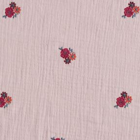 Mušelín / dvojitá mačkaná tkanina vyšívané květiny | Poppy Fabrics – světle starorůžová, 