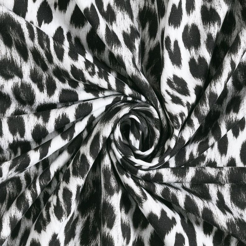 Digitální potisk sněhového leoparda s kartáčovaným vzorem z francouzského froté – černá/bílá, image number 3