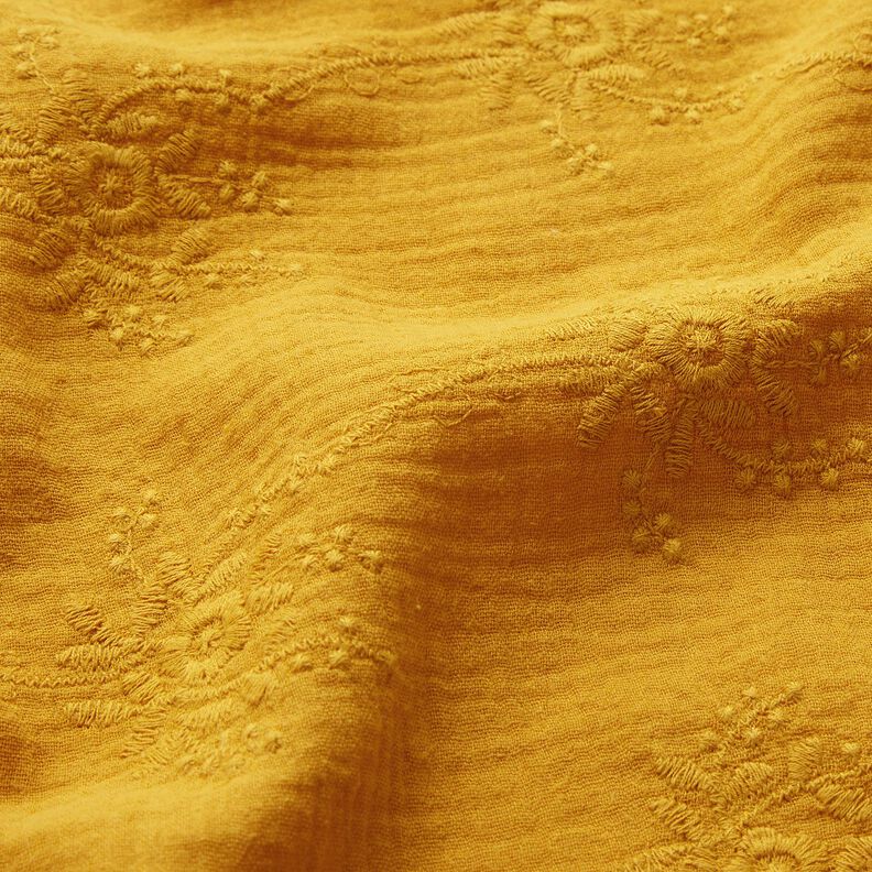 Mušelín / dvojitá mačkaná tkanina Květinový úponek tón v tónu – kari žlutá,  image number 2