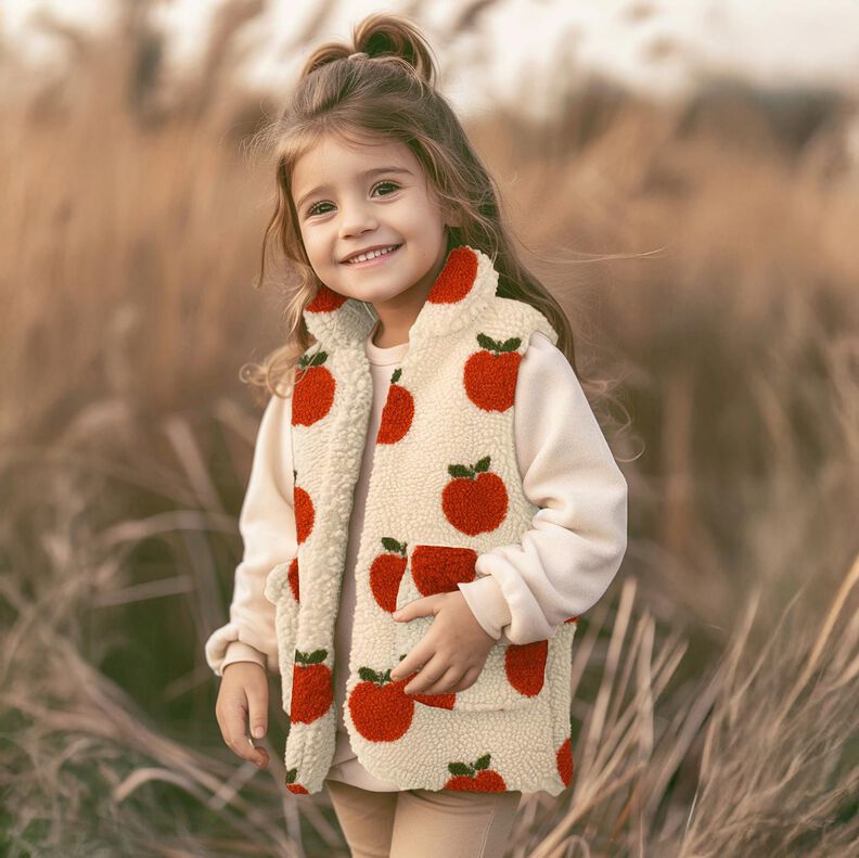 Plyš teddy Jablka | Poppy Fabrics – vlněná bílá/terracotta, image number 5