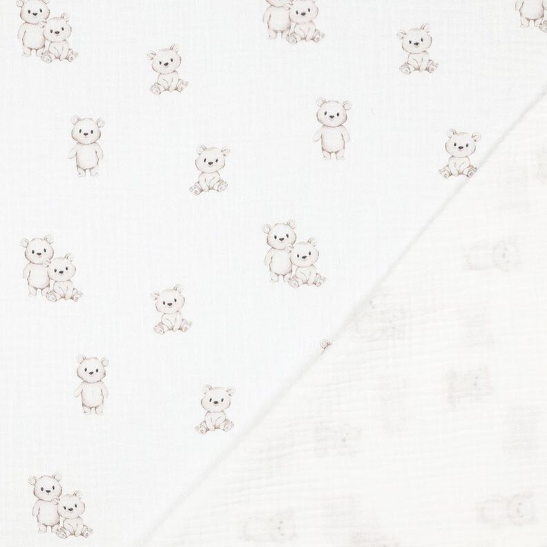 GOTS Mušelín / dvojitá mačkaná tkanina Přátelští medvídci digitální potisk | Poppy Fabrics – slonová,  image number 4