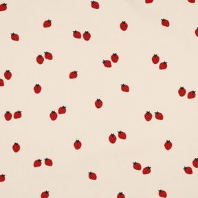 GOTS Bavlněný žerzej Jahody | Poppy Fabrics – světle béžová/karmínově červená, 