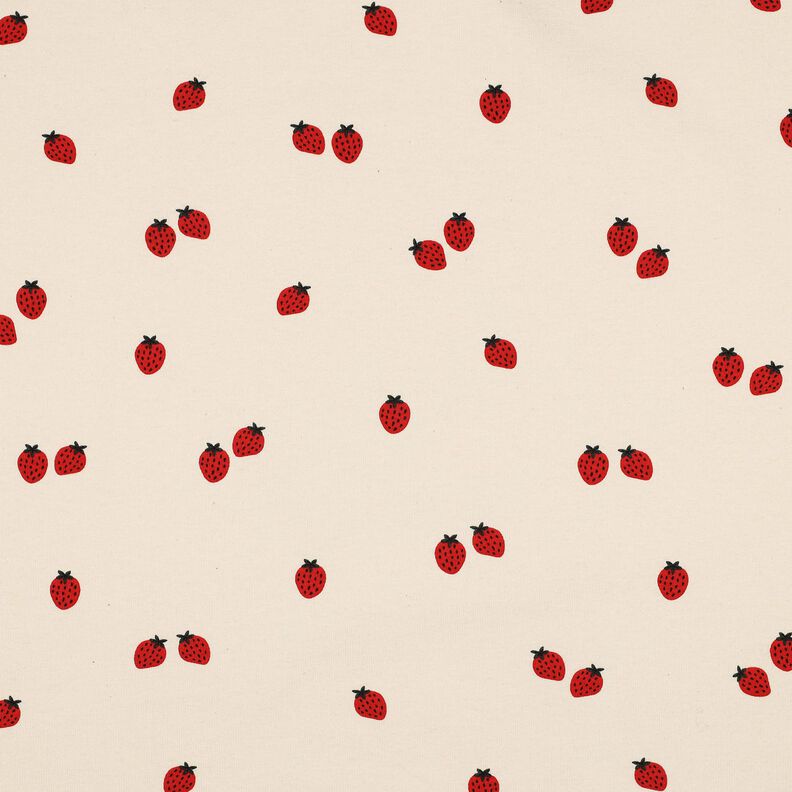 GOTS Bavlněný žerzej Jahody | Poppy Fabrics – světle béžová/karmínově červená,  image number 1