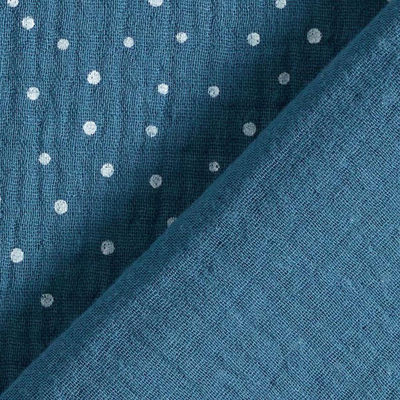 Mušelín / dvojitá mačkaná tkanina Puntíky – džínově modrá/bílá,  image number 4