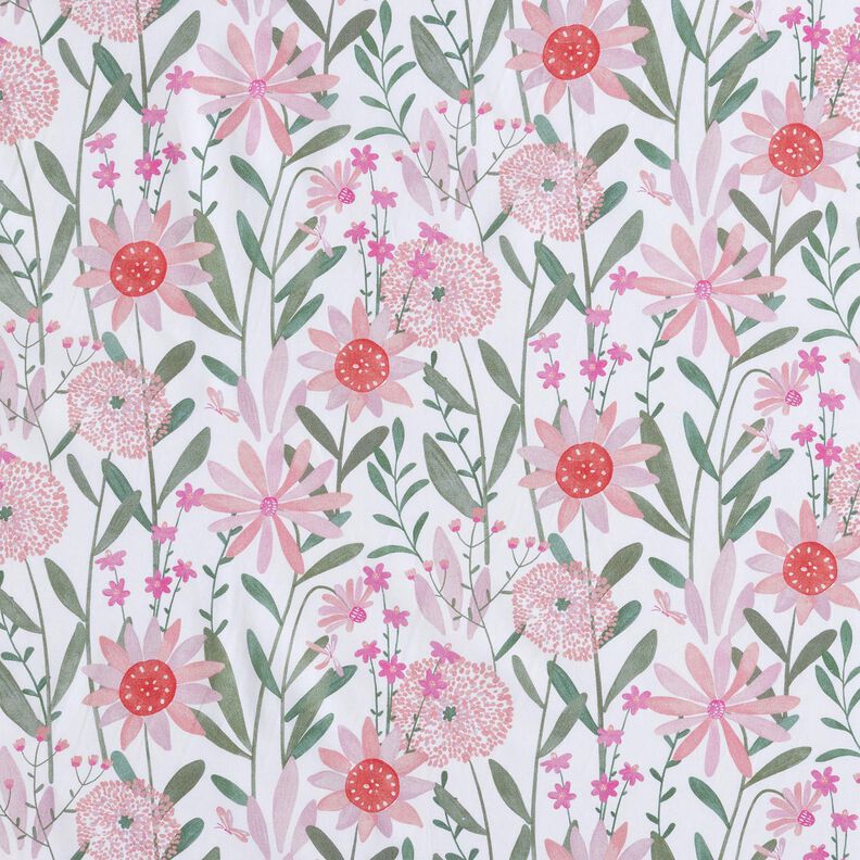 Bavlněný popelín velké luční květiny digitální potisk | Poppy Fabrics – bílá,  image number 1