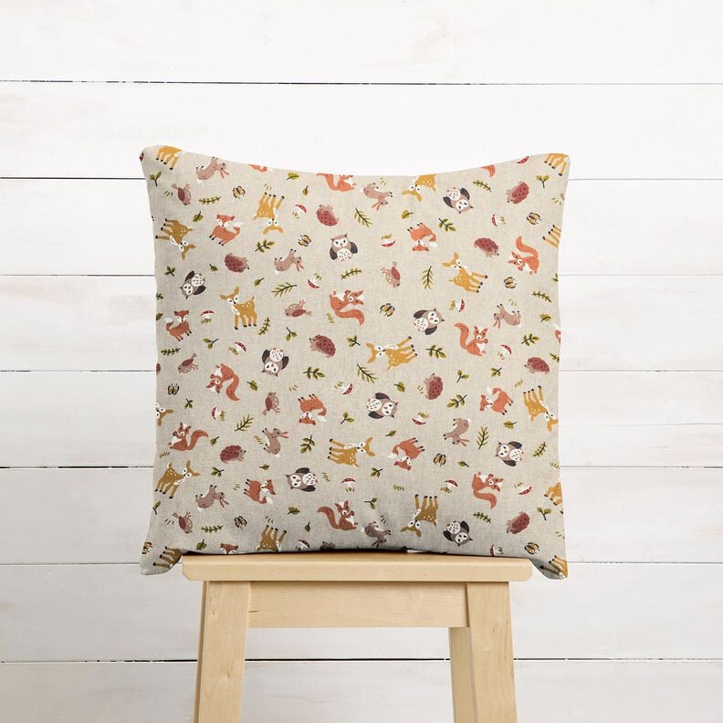 Dekorační látka Polopanama Přátelská lesní zvířátka – přírodni/hnědá,  image number 6