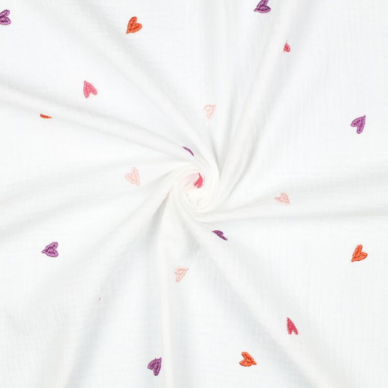 Mušelín / dvojitá mačkaná tkanina Vyšívaná srdce | Poppy Fabrics – bílá/rose, image number 3