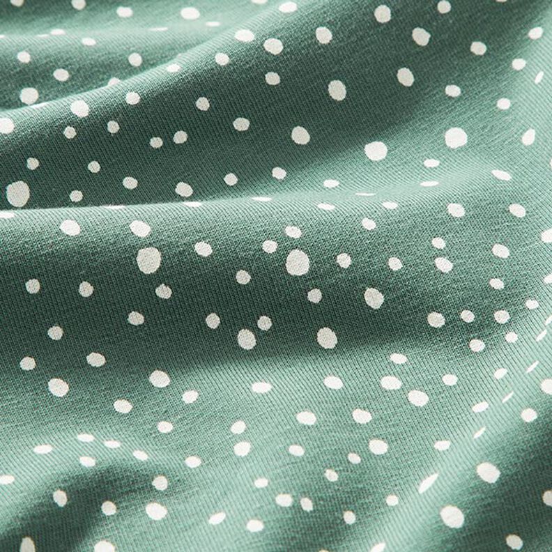 Bavlněný žerzej Nepravidelné puntíky – rákosove zelená,  image number 2