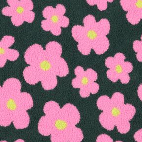 Plyš teddy Květiny | Poppy Fabrics – tmavě zelená/pink, 