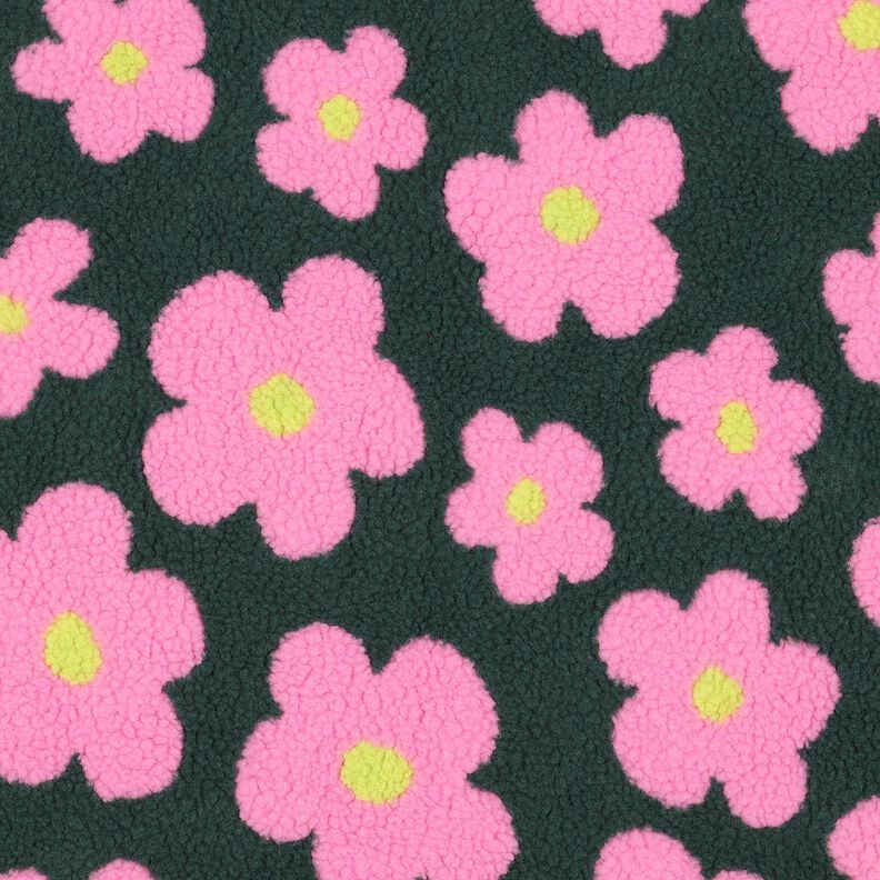 Plyš teddy Květiny | Poppy Fabrics – tmavě zelená/pink,  image number 1