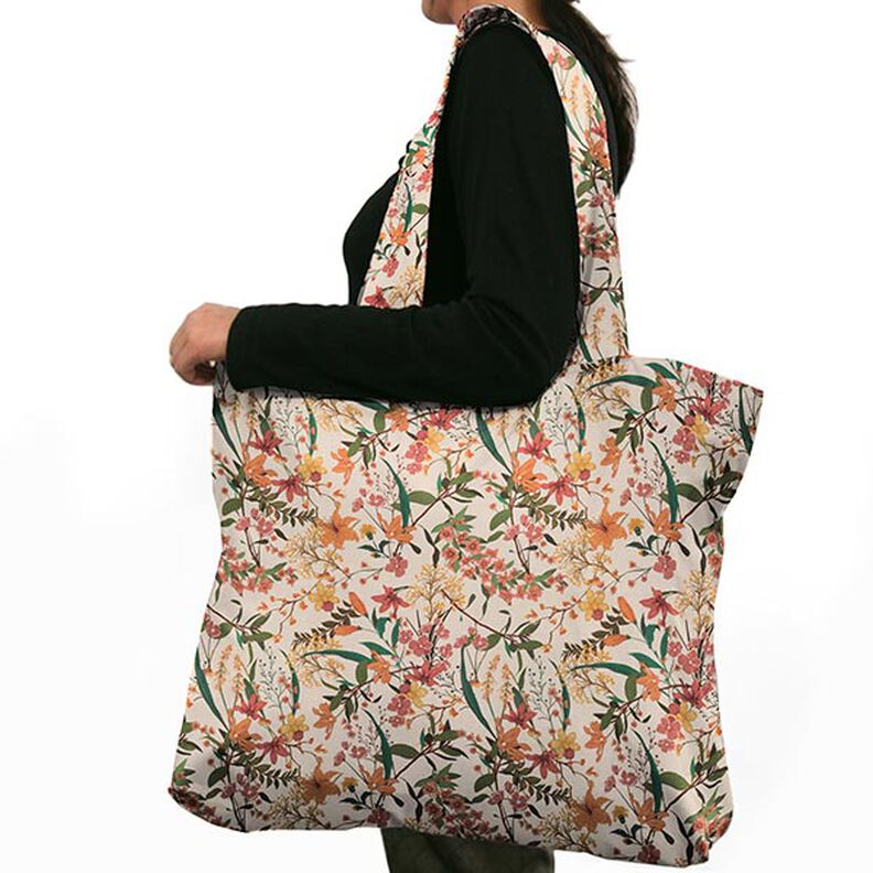 Dekorační látka polopanama Květovaná – meruňková/přírodni | Zbytek 90cm,  image number 8