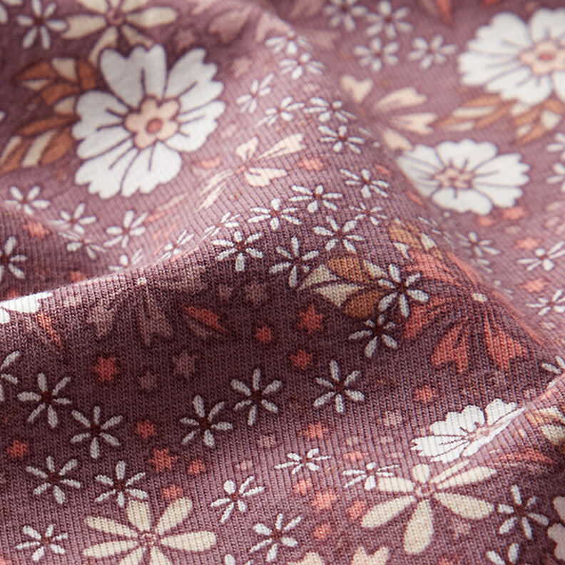 Bavlněný žerzej Květinová louka – tmavě starorůžová,  image number 2