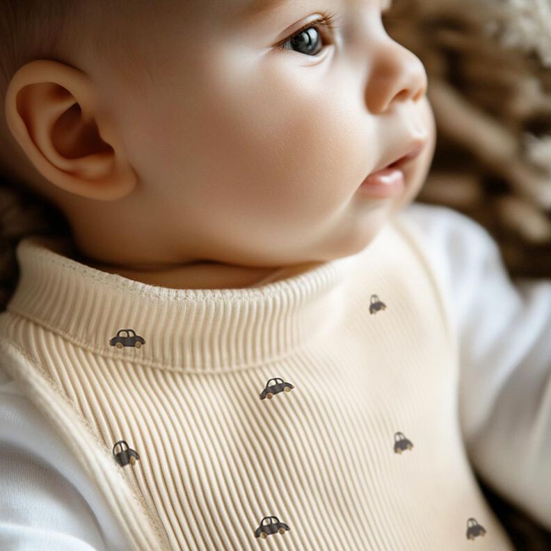 GOTS Žebrovaný žerzej Malá auta | Poppy Fabrics – kremová/černohnědá,  image number 7