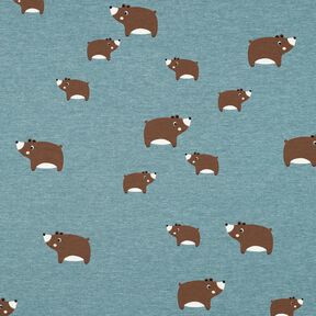 Bavlněný žerzej Medvědi | Poppy Fabrics – modrošedá/kaštanově hnědá, 