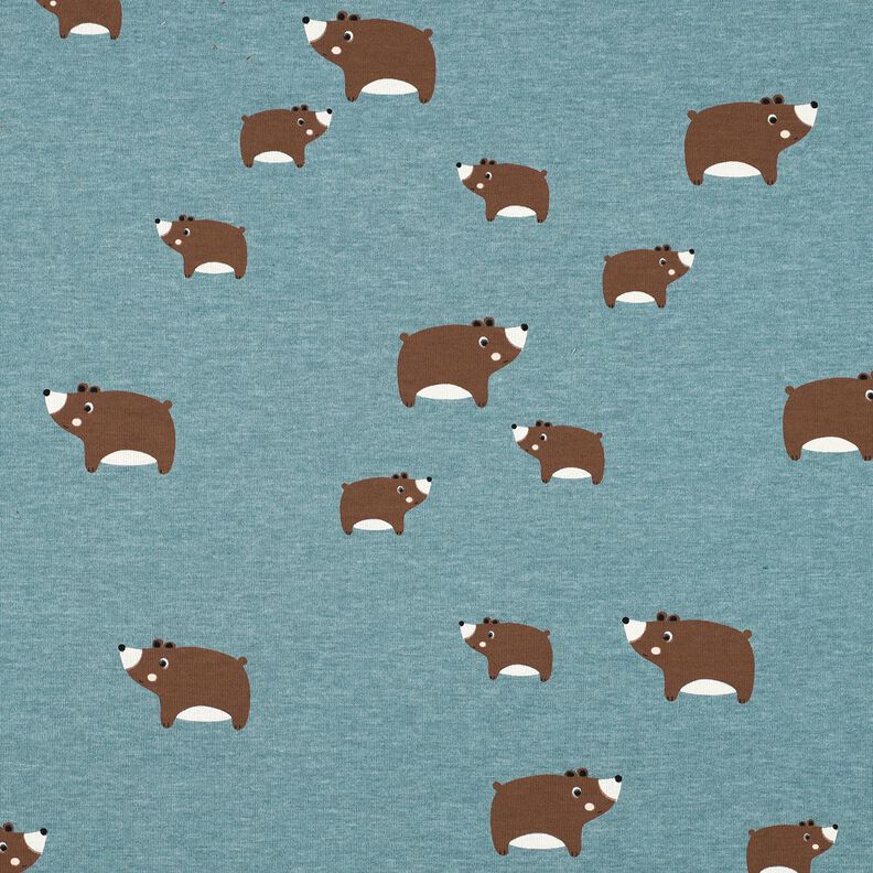 Bavlněný žerzej Medvědi | Poppy Fabrics – modrošedá/kaštanově hnědá,  image number 1