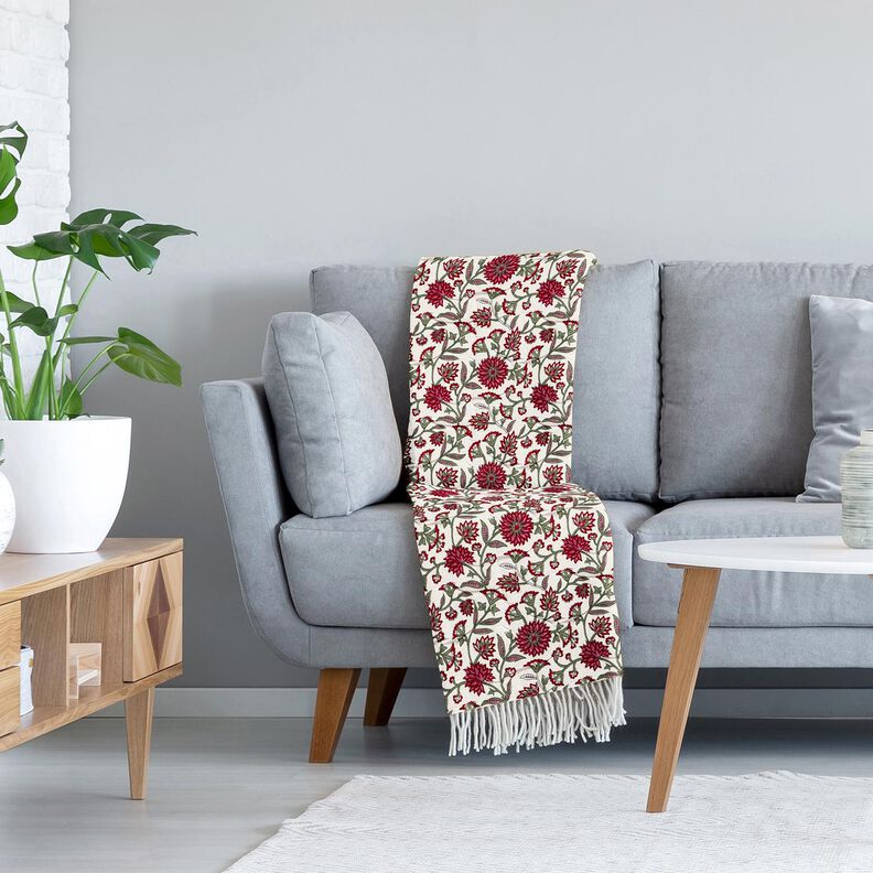 Prošívaná látka Mušelín Větvičky s květy – bílá/rákosove zelená,  image number 5