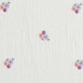 Mušelín / dvojitá mačkaná tkanina vyšívané květiny | Poppy Fabrics – bílá, 