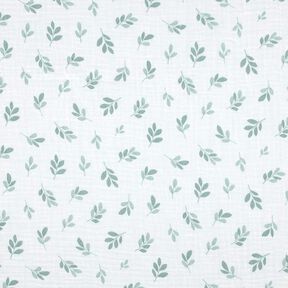 Mušelín / dvojitá mačkaná tkanina Větvičky | Poppy Fabrics – bílá/rákosove zelená, 