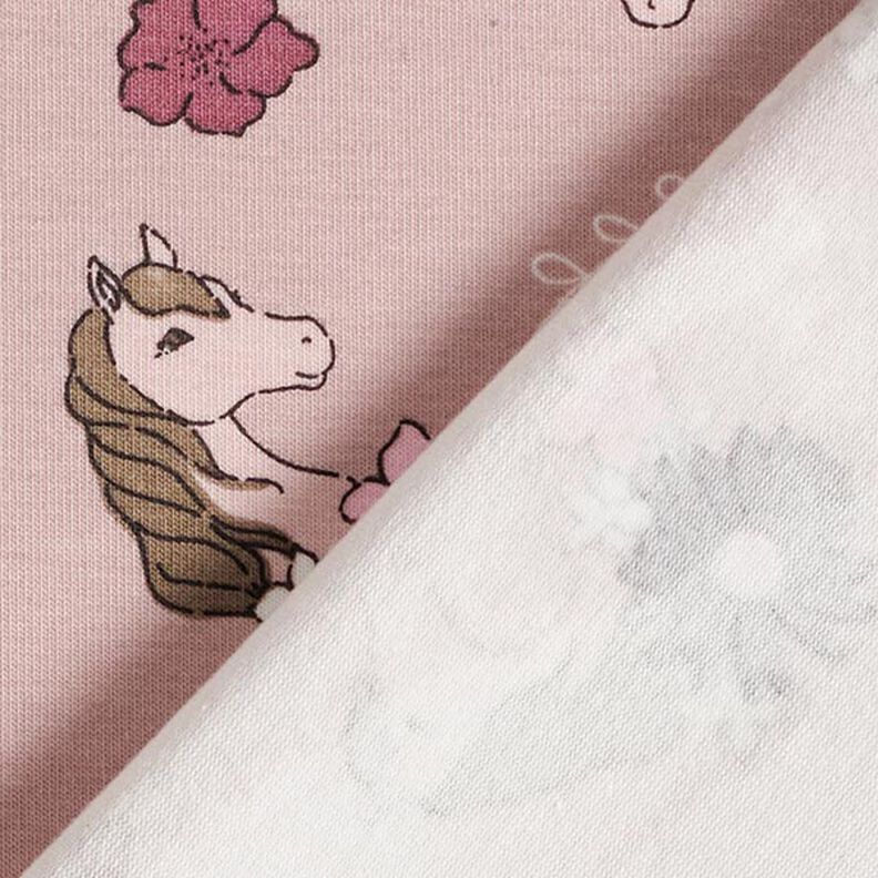 Bavlněný žerzej Hlavy koní – růžová,  image number 4