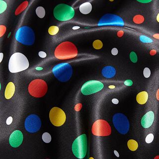 Polyesterový satén Barevné puntíky – černá, 