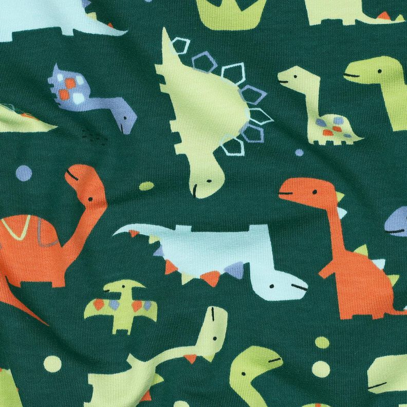 Letní teplákovina Dinosauři | Poppy Fabrics – modrá jedle/světle zelená,  image number 2