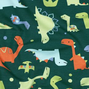 Letní teplákovina Dinosauři | Poppy Fabrics – modrá jedle/světle zelená,  Letní teplákovina Dinosauři | Poppy Fabrics – modrá jedle/světle zelená,
