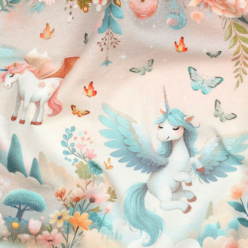 Bavlněný žerzej Jednorožci digitální potisk | by Poppy – vlněná bílá/eukalyptová,  image number 2