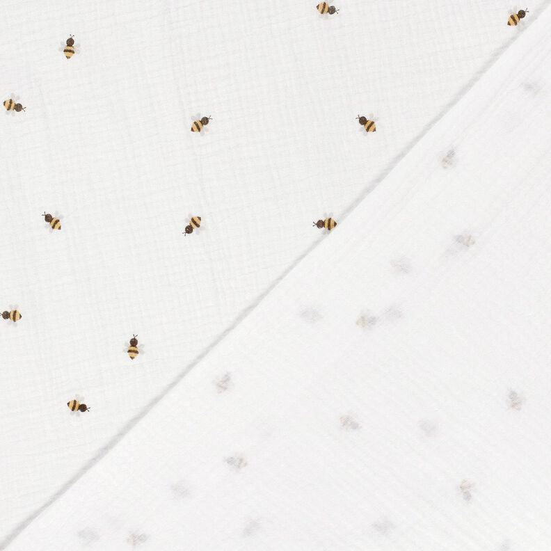 Mu&scaron;el&iacute;n / dvojit&aacute; mačkan&aacute; tkanina Včelky &ndash; vlněn&aacute; b&iacute;l&aacute;/zlat&aacute;,  image number 4