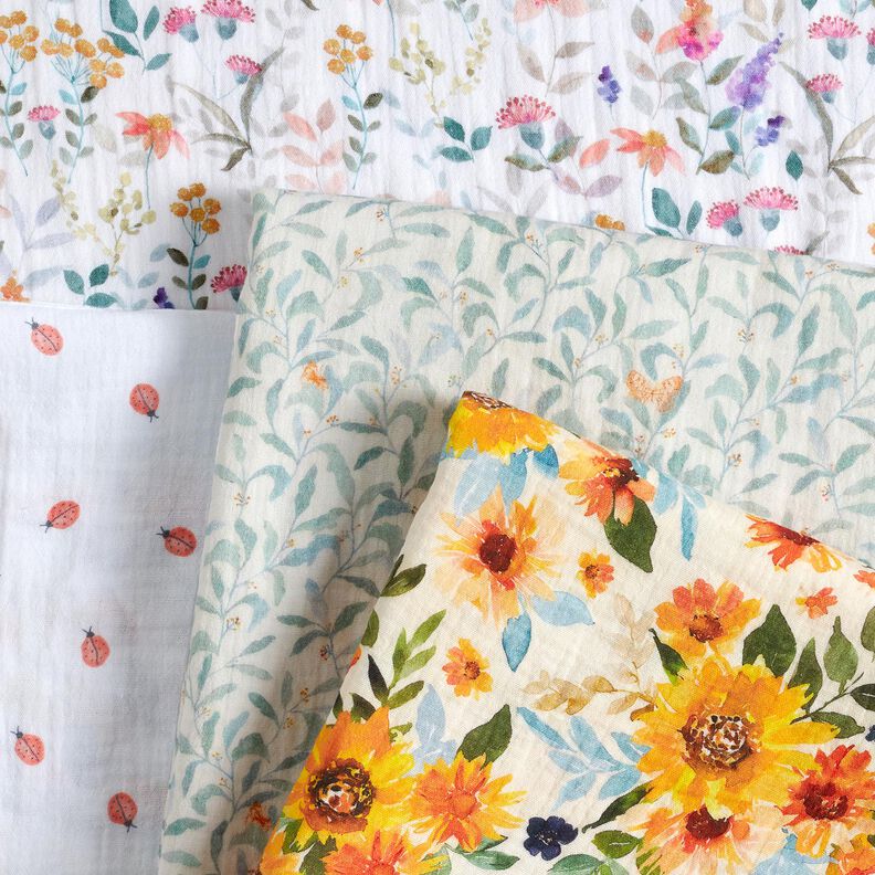 Mušelín / dvojitá mačkaná tkanina Beruška digitální potisk | Poppy Fabrics – bílá,  image number 5