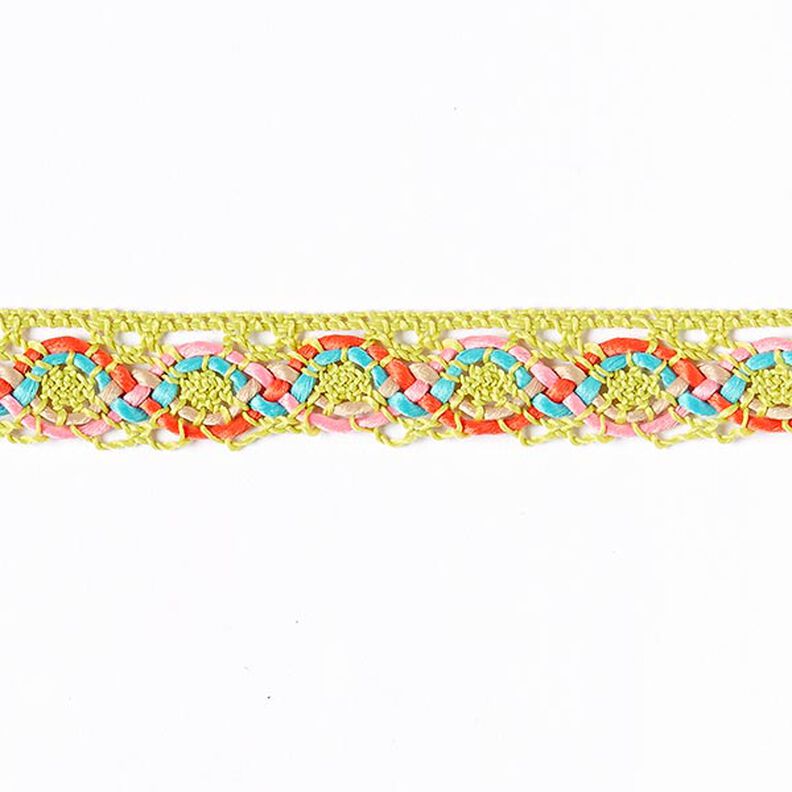 Paličkovaná krajka Colors [20 mm] - neonově zelená/tyrkysová,  image number 1