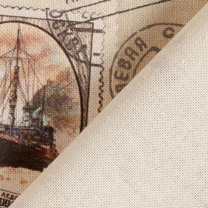 Dekorační látka polopanama Námořnické pohlednice, recyklovaná – přírodni,  image number 4