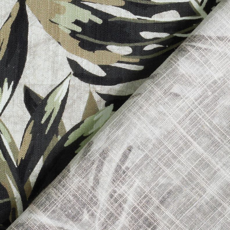 Směs vizkózy a lnu Digitální tisk Monstera – mlhově šedá/světle khaki,  image number 4