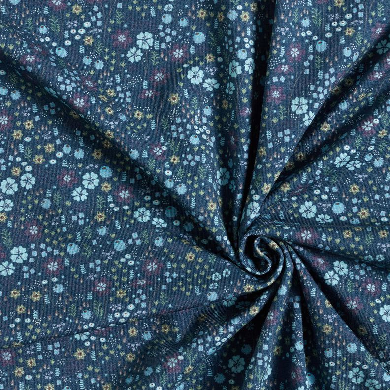 Bavlněn&yacute; žerzej Lesn&iacute; květinov&aacute; louka digit&aacute;ln&iacute; potisk &ndash; nočn&iacute; modr&aacute;,  image number 3