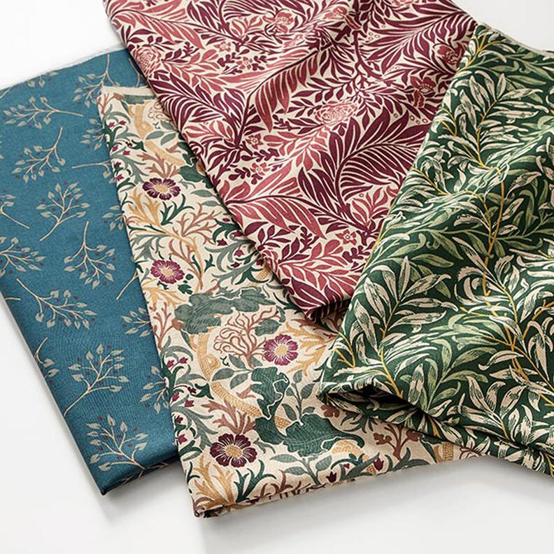 Dekorační látka Polopanama Květy a úponky – přírodni/burgundská červená,  image number 5