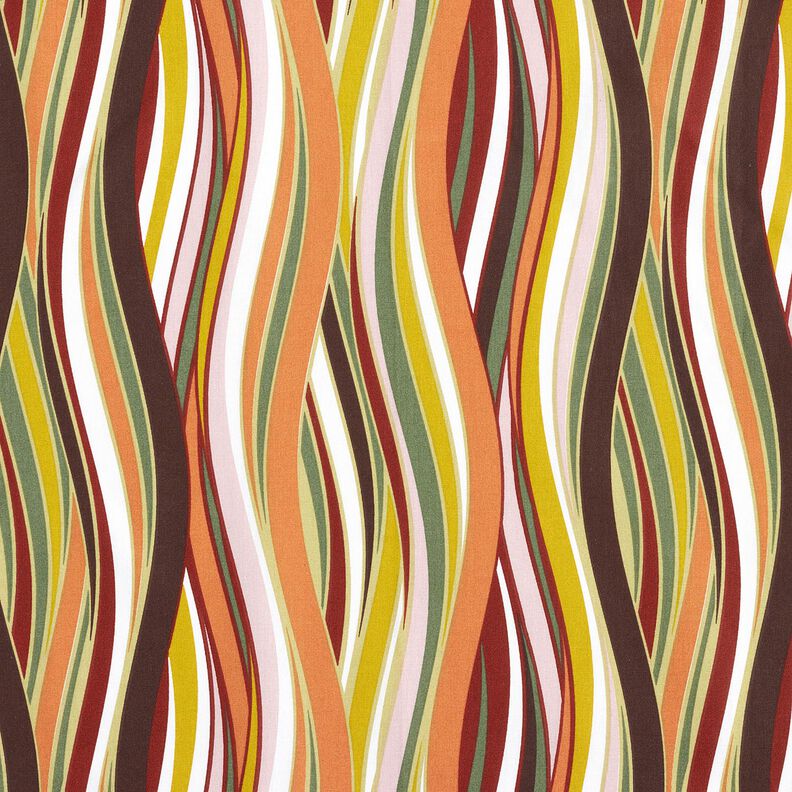 Bavlněn&aacute; l&aacute;tka Kreton Zakřiven&eacute; pruhy &ndash; b&iacute;l&aacute;/světle oranžov&aacute;,  image number 1