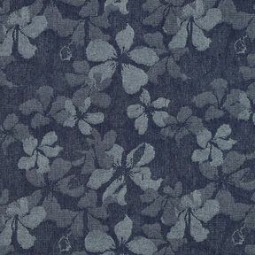 Denim bavlna mix květiny – džínově modrá, 