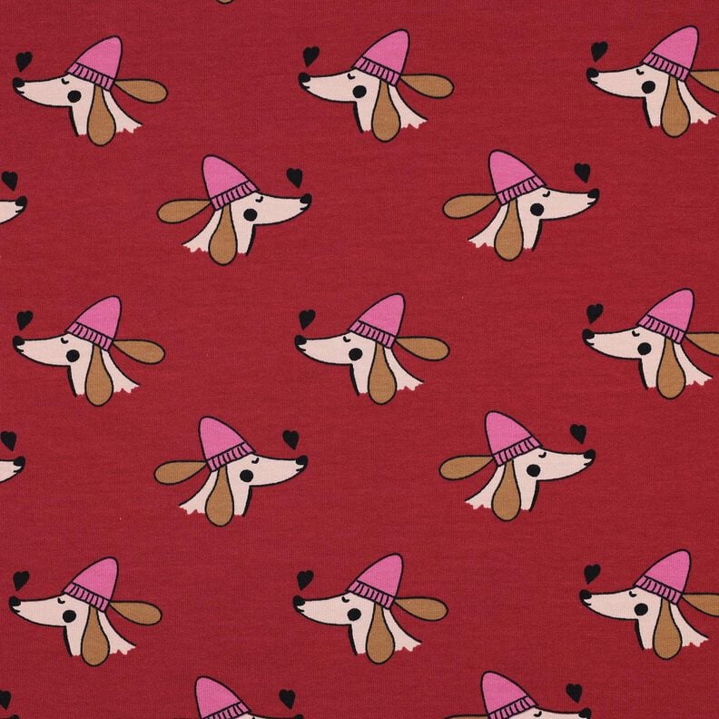 Letní teplákovina Pes s kloboukem | Poppy Fabrics – tmavě červená/pink,  image number 1