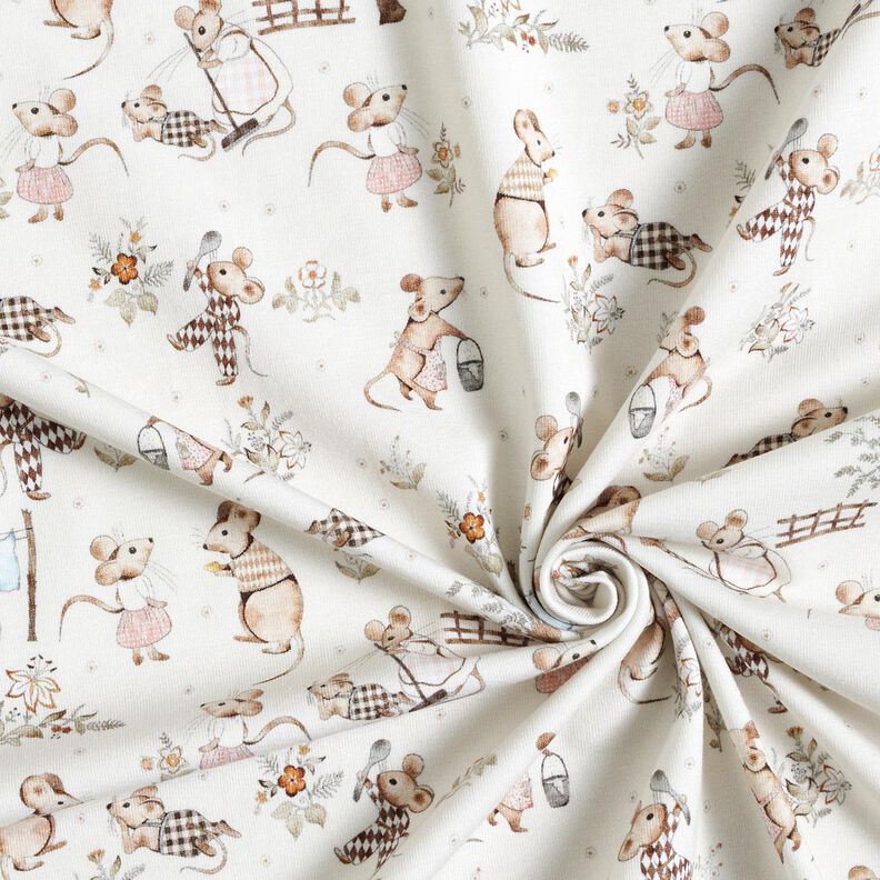 Bavlněný žerzej Myší rodina digitální potisk – vlněná bílá,  image number 3
