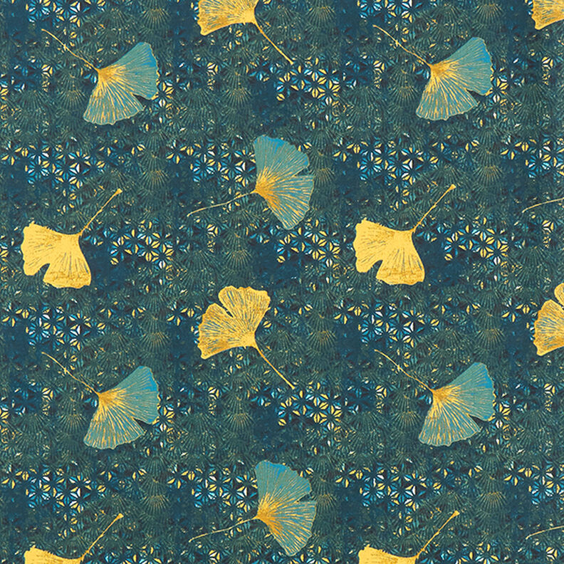 Bavlněný kreton Ginkgo – petrolejová,  image number 1