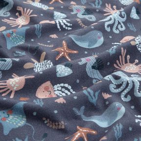 Bavlněný žerzej roztomilá mořská stvoření digitální potisk | Poppy Fabrics – noční modrá, 