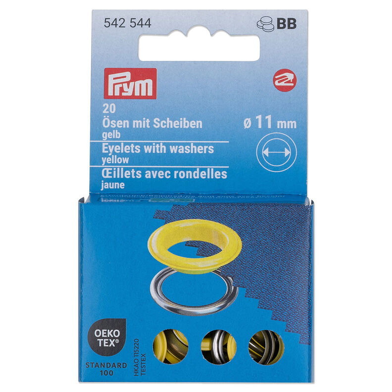 Očka s podložkami [20 kusů | Ø 11 mm] | Prym – žlutá/stříbrná metalická,  image number 1