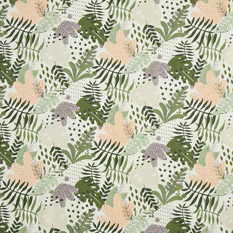 Bavlněná látka Kreton abstraktní rostliny v džungli – bílá/zelená,  image number 1