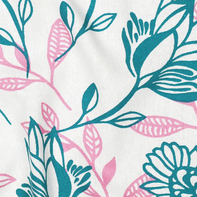 Směs vizkózy a lnu Květiny | Poppy Fabrics – slonová kost/tyrkysová,  image number 2
