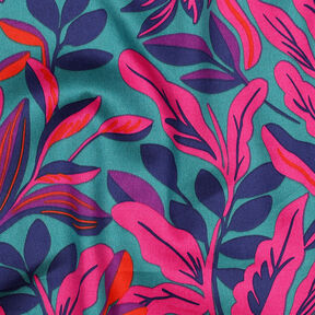 Bavlněný satén Lush Leaves | Nerida Hansen – tyrkysová/purpurová, 
