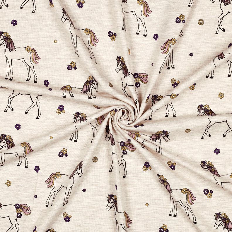 Bavlněný žerzej Třpytivý květinový kůň | Poppy Fabrics – přírodni/zlatá,  image number 3